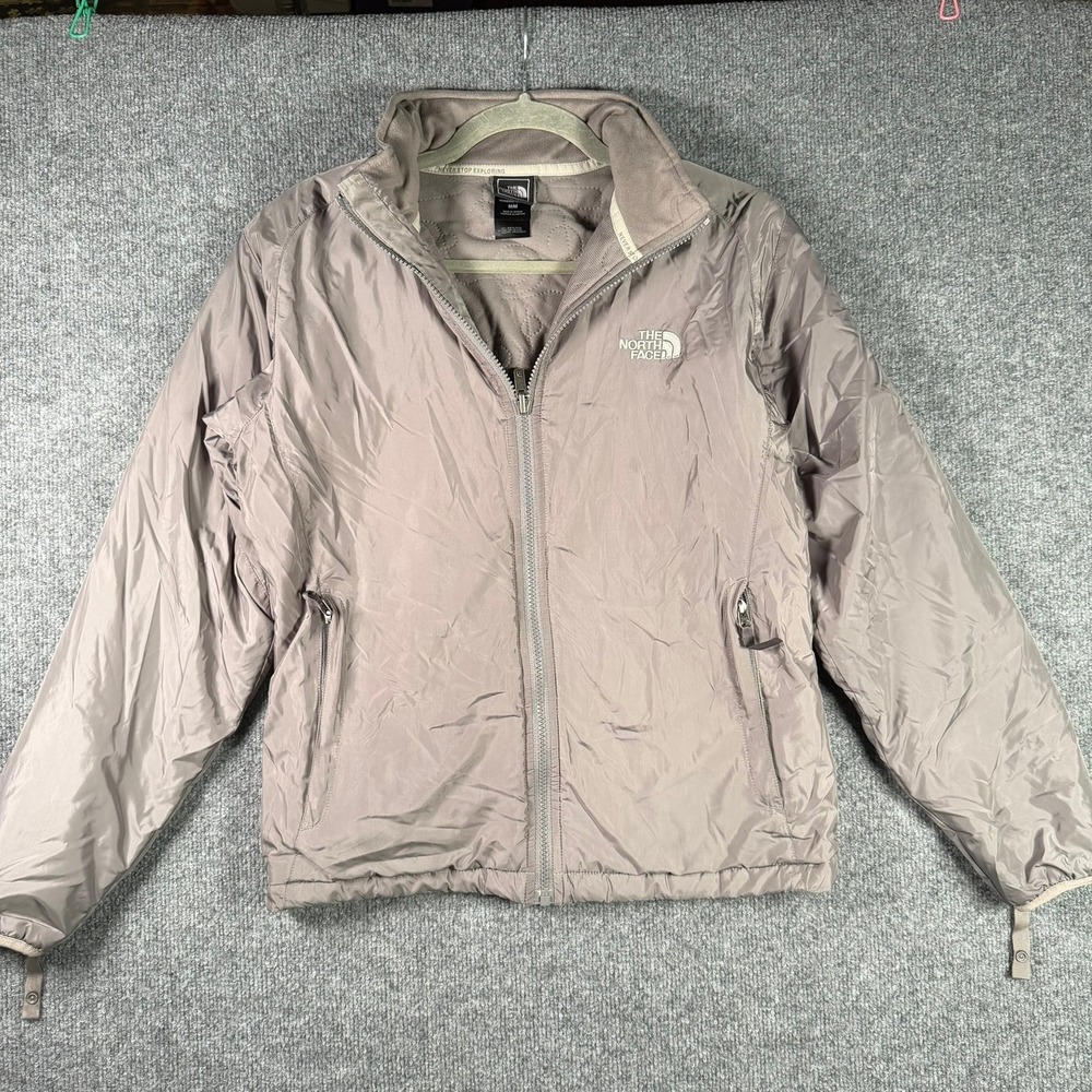 The North Face Jacket Womens Medium Taupe Gray Full Zip Insulated Quilted Lining
